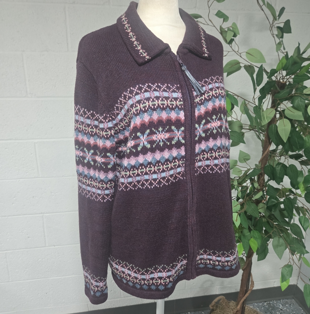 Y2K Tiara International Fair Isle Nordic Full Zip Cardigan Sweater Small Grandma